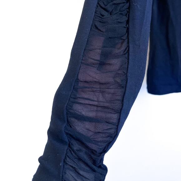 Vintage 90s Y2K Cache Womens Shirt Size L Black Sheer Mesh 3D Flowers Stretchy - Picture 4 of 8